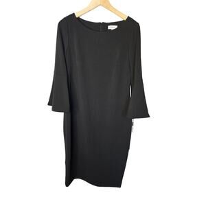 New! Calvin Klein Women's Peplum Sheath Dress, Black, Bell Sleeves, Size 10